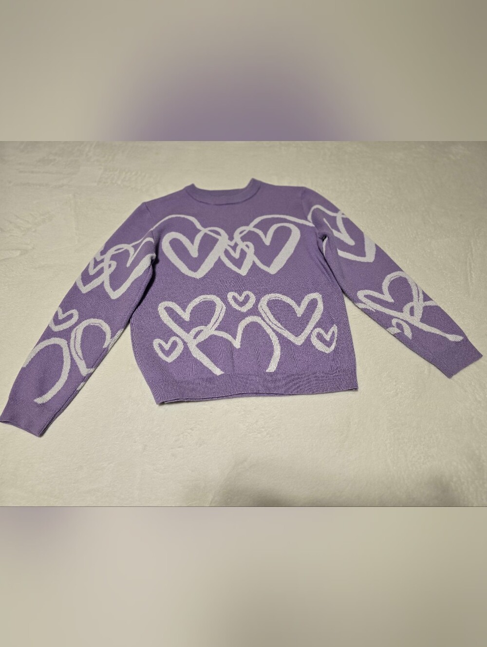 SHEIN Lavender Heart Crewneck Sweater Size 11-12Y